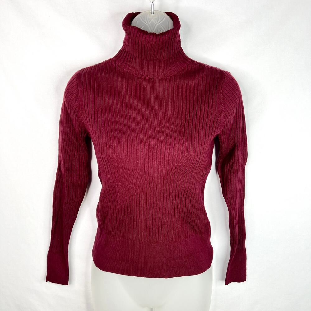 Apt 9. Maroon Ribbed Stretch Turtleneck XS